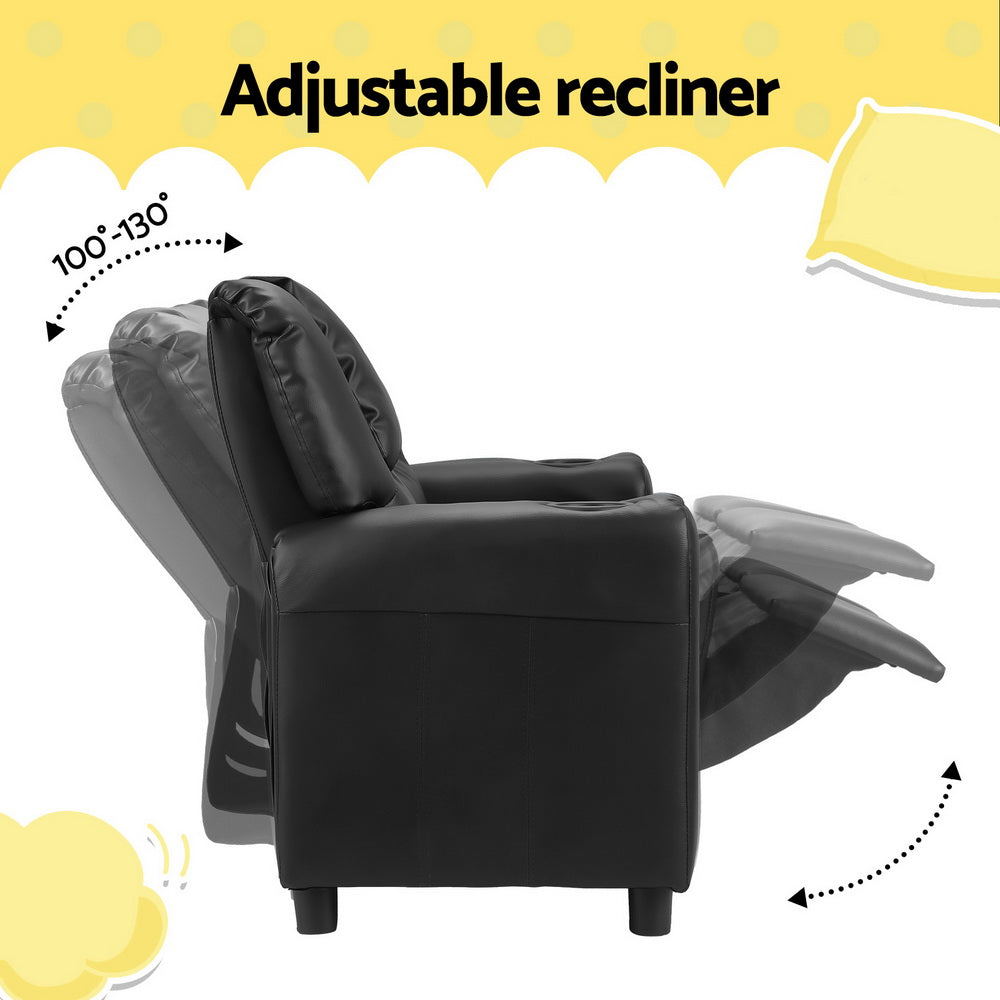 Keezi Kids Recliner Chair Double PU Leather Black