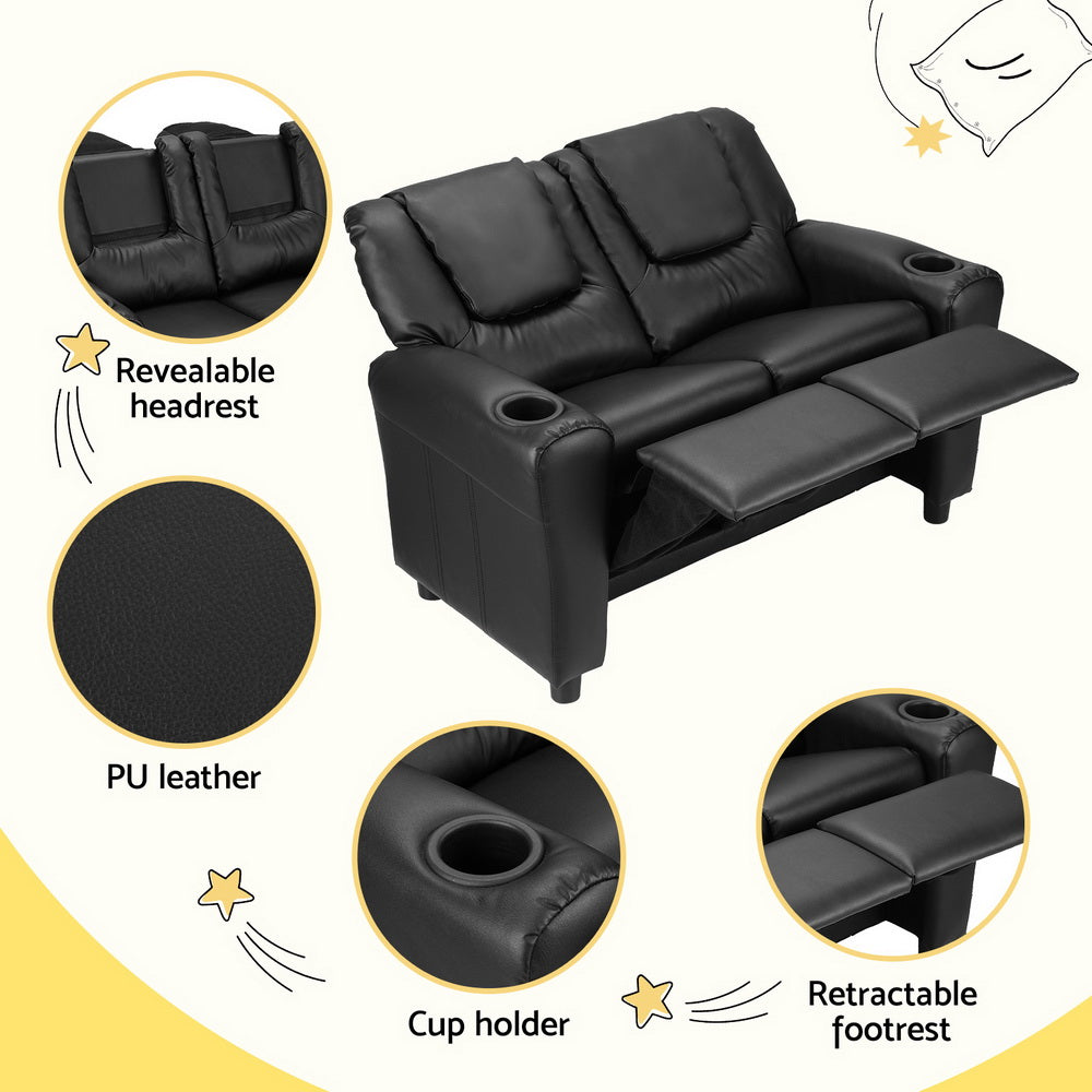 Keezi Kids Recliner Chair Double PU Leather Black