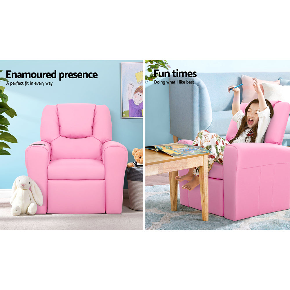 Keezi Kids Recliner Chair PU Leather Pink