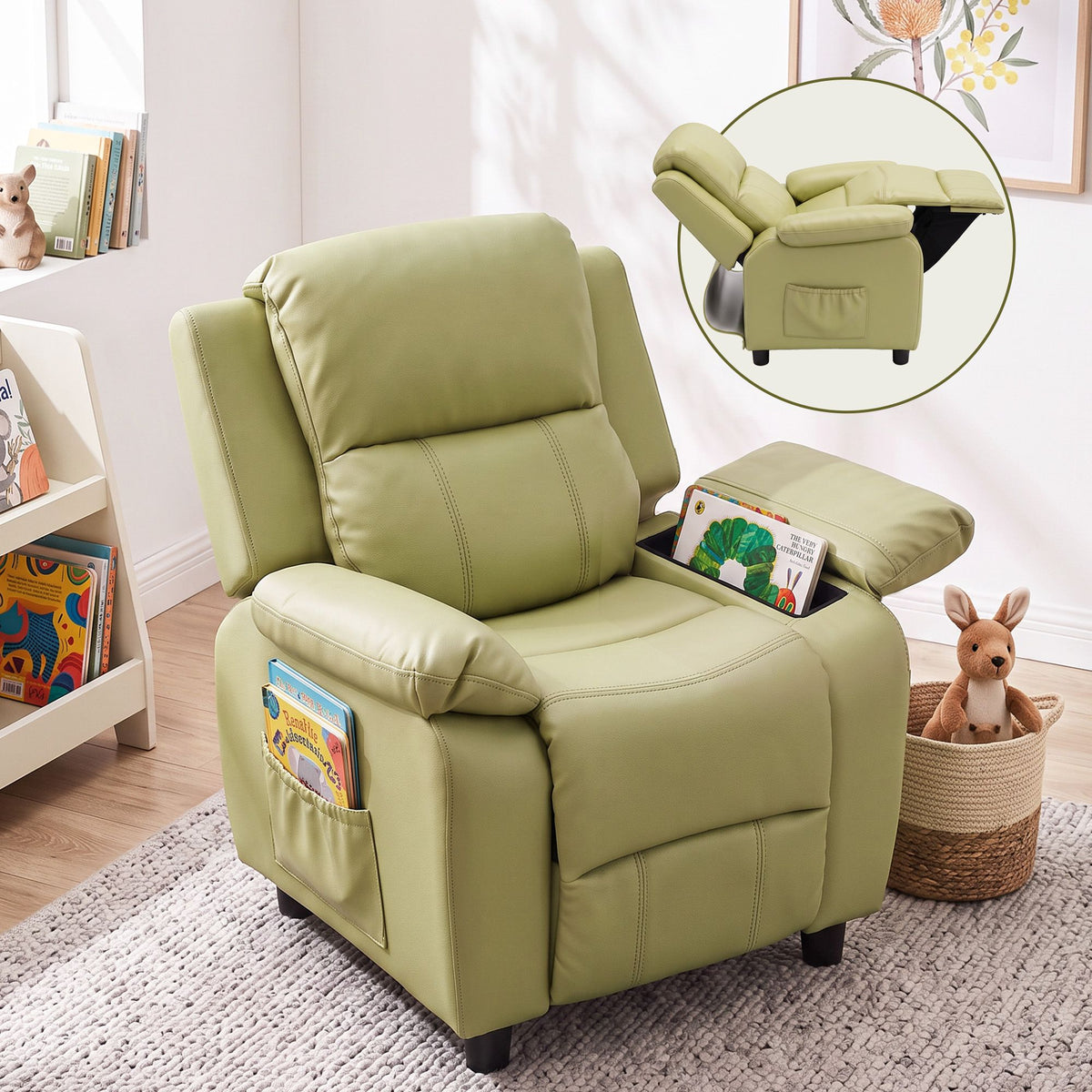 Keezi Kids Recliner Chair PU Leather Toddler Lounge Green