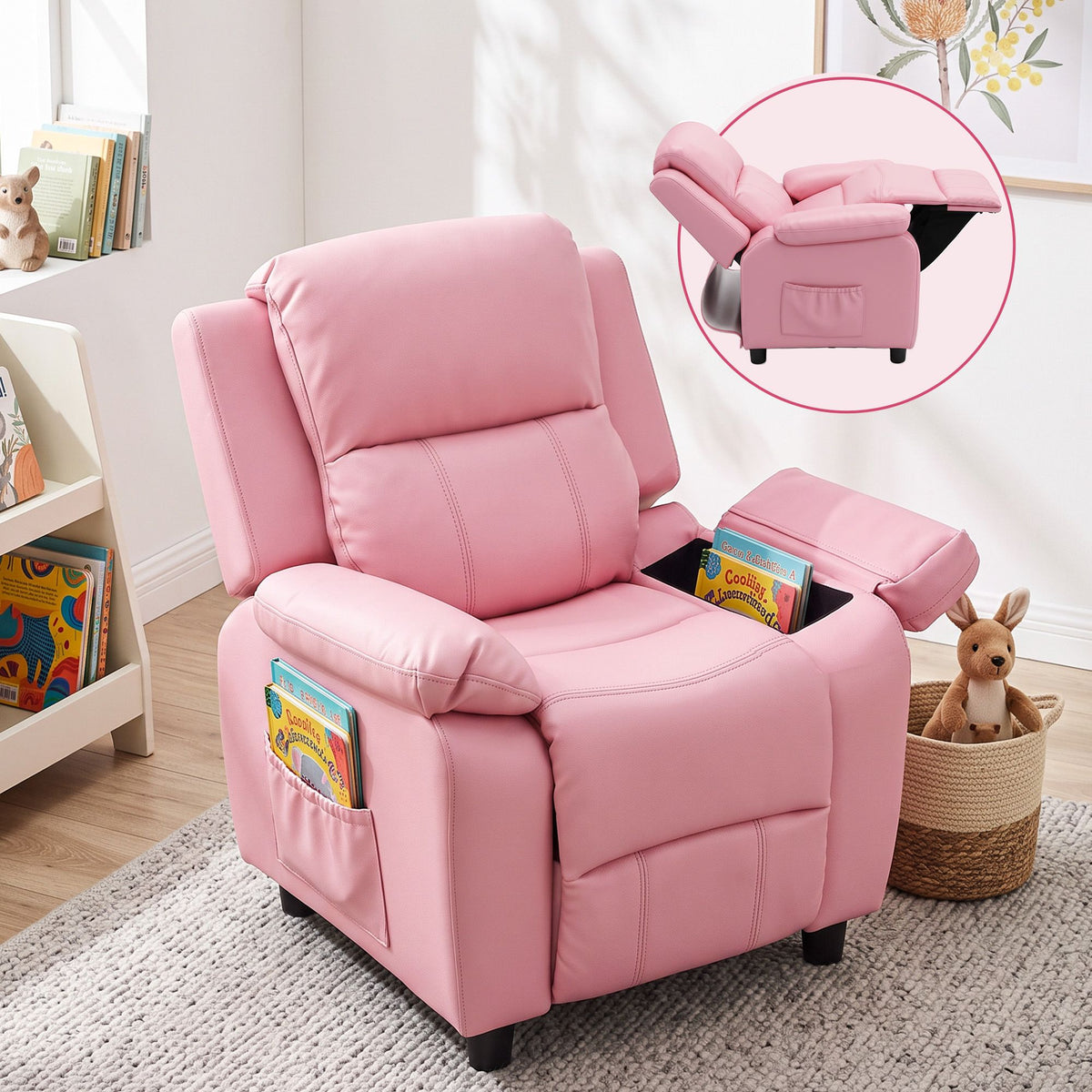 Keezi Kids Recliner Chair PU Leather Toddler Lounge Pink