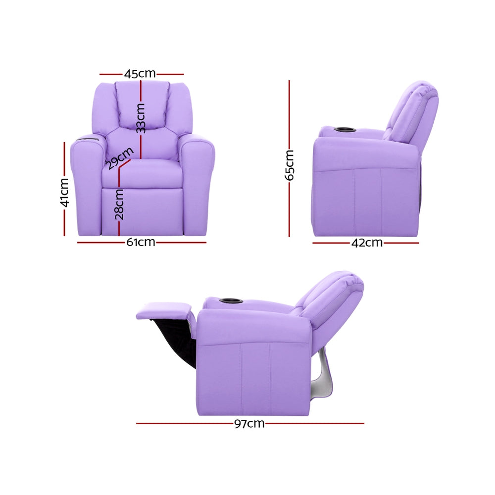 Keezi Kids Recliner Chair Purple PU Leather Sofa Lounge