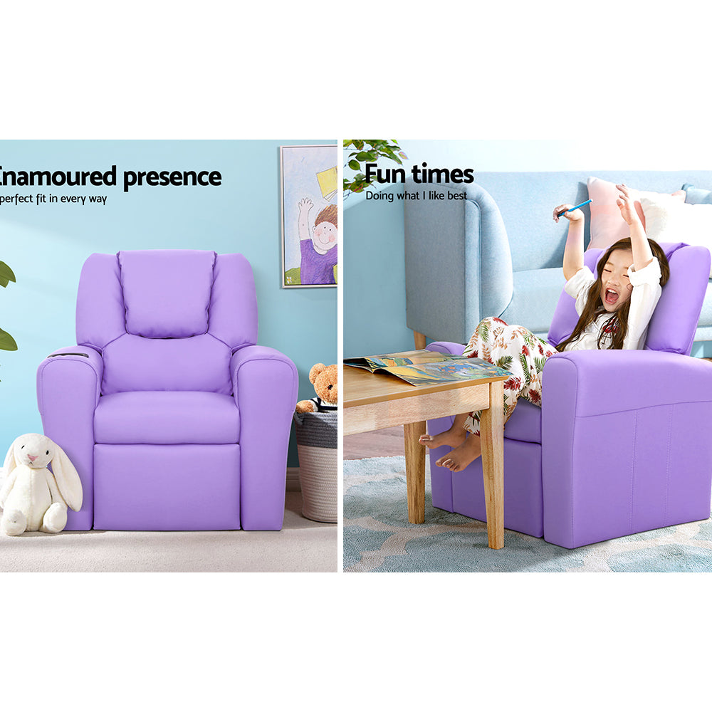 Keezi Kids Recliner Chair Purple PU Leather Sofa Lounge