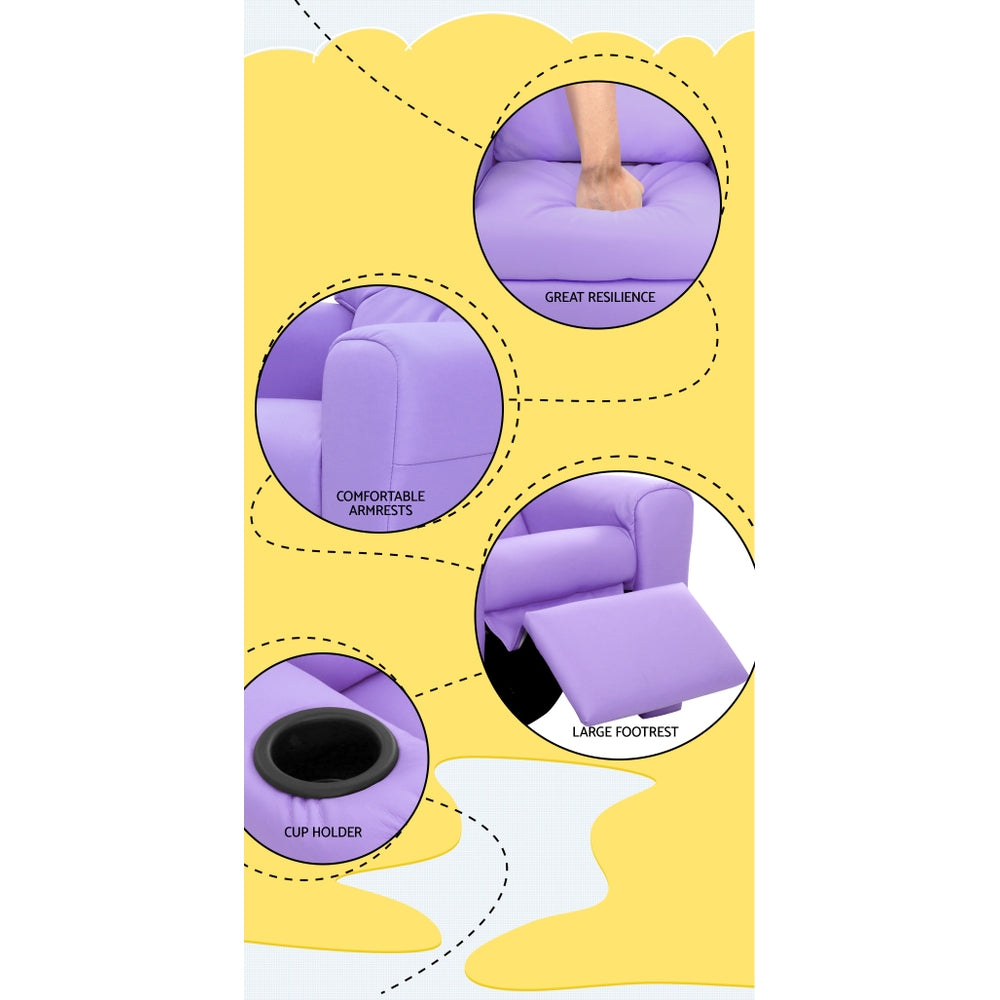 Keezi Kids Recliner Chair Purple PU Leather Sofa Lounge