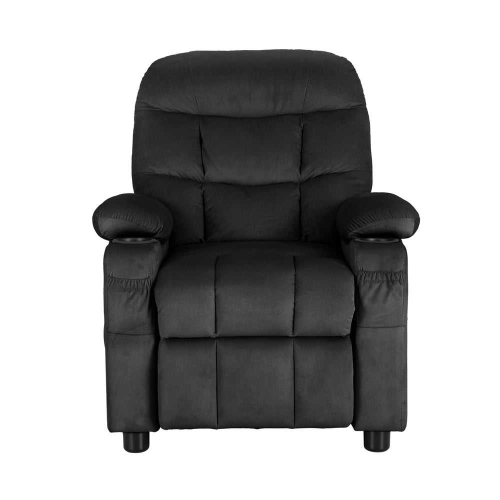 Keezi Kids Recliner Chair Black Velvet Lounge with Cup Holders