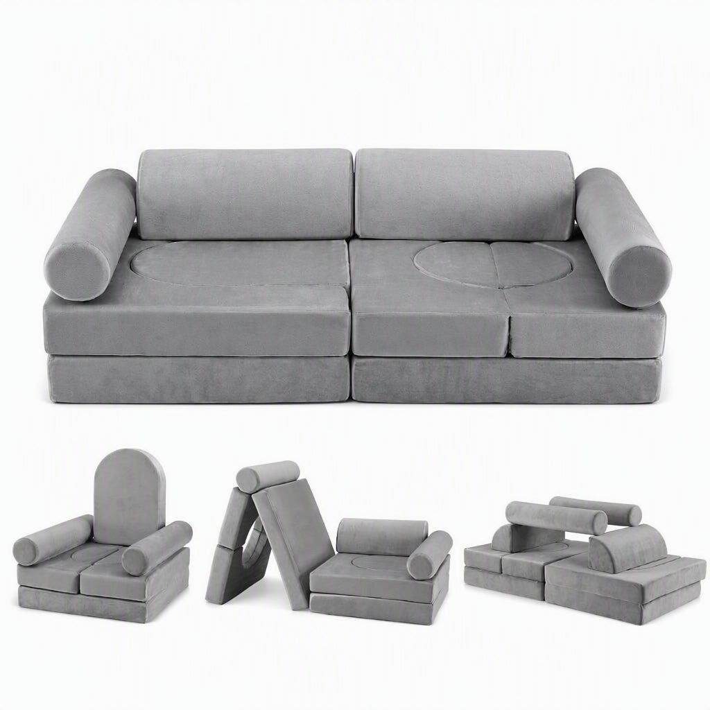 Keezi 12 Piece Modular Kids Play Sofa Foam Set Grey