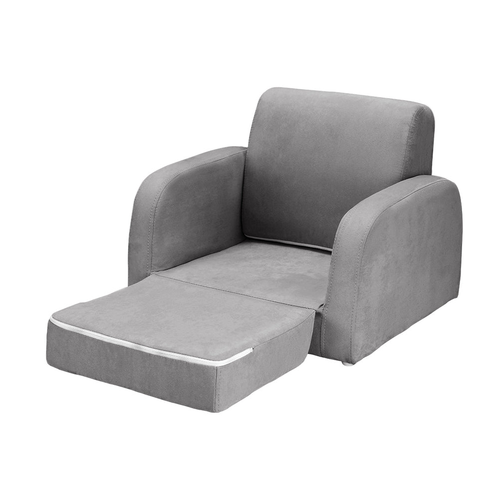Keezi Kids 1-Seater Flip Open Sofa Lounger Armchair Grey