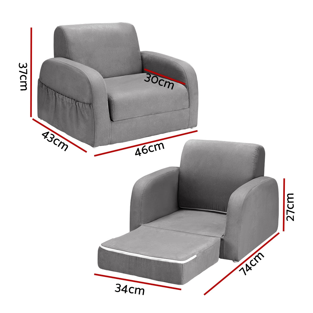 Keezi Kids 1-Seater Flip Open Sofa Lounger Armchair Grey
