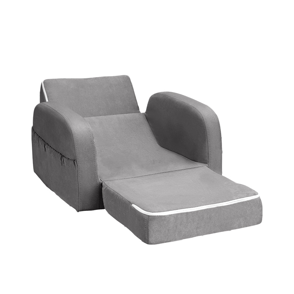 Keezi Kids 1-Seater Flip Open Sofa Lounger Armchair Grey