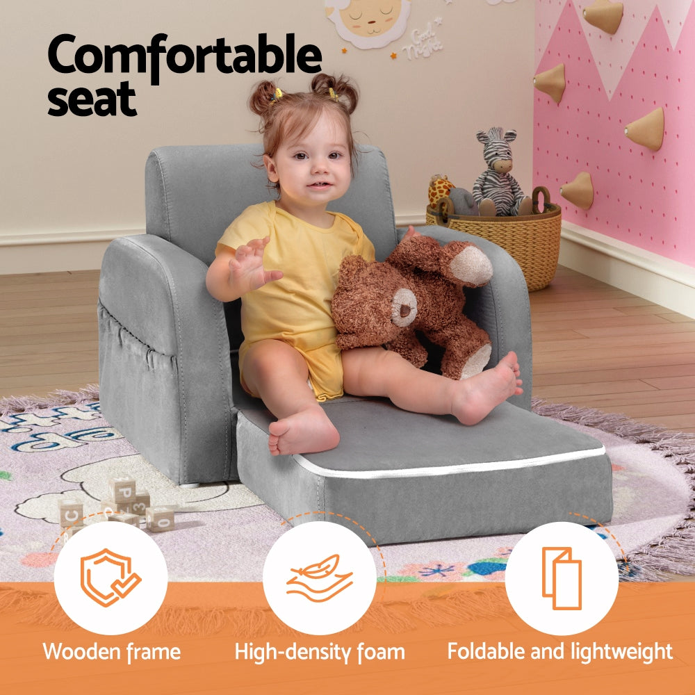 Keezi Kids 1-Seater Flip Open Sofa Lounger Armchair Grey