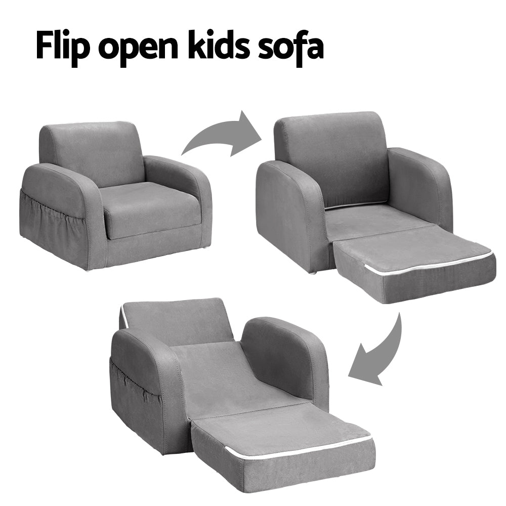 Keezi Kids 1-Seater Flip Open Sofa Lounger Armchair Grey