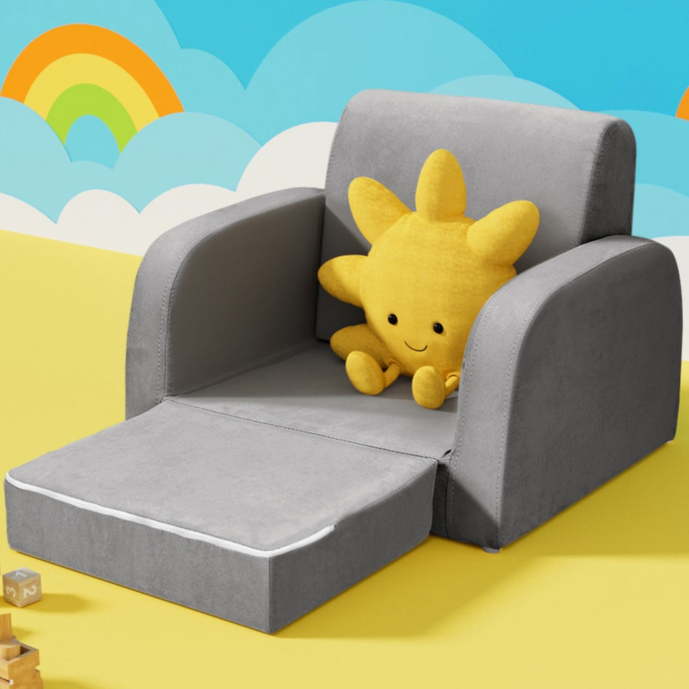 Keezi Kids 1-Seater Flip Open Sofa Lounger Armchair Grey