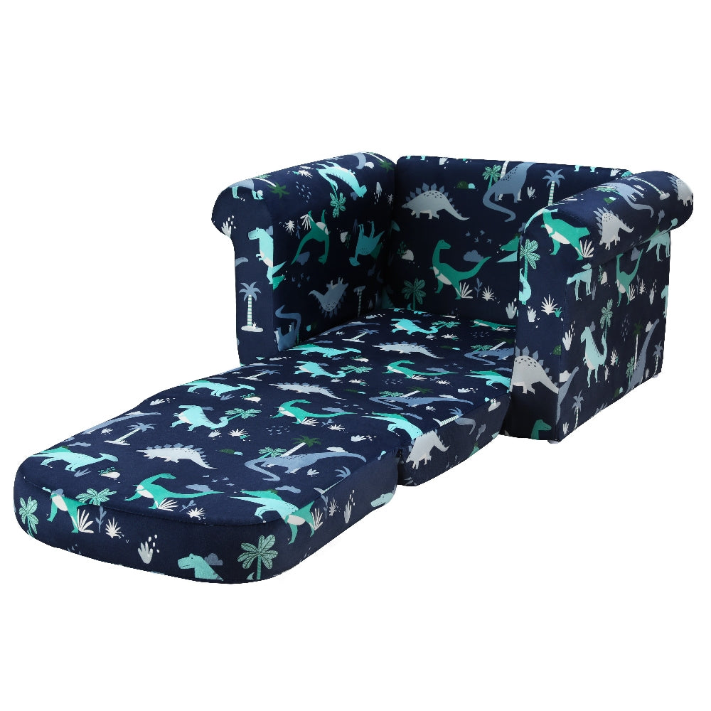 Keezi Kids 1-Seater Flip Open Sofa Dinosaur Navy