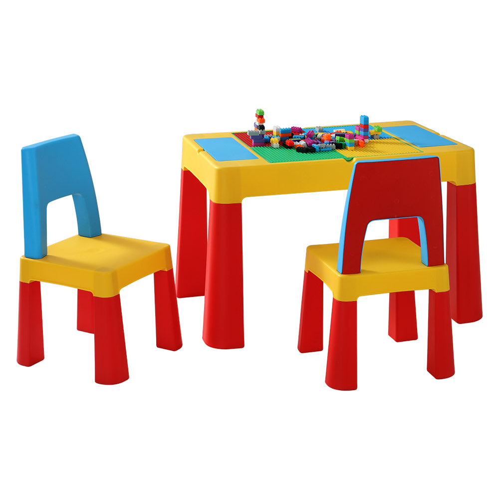 Keezi 3PCS Kids Activity Table and Chairs Set Multicoloured Storage Blocks