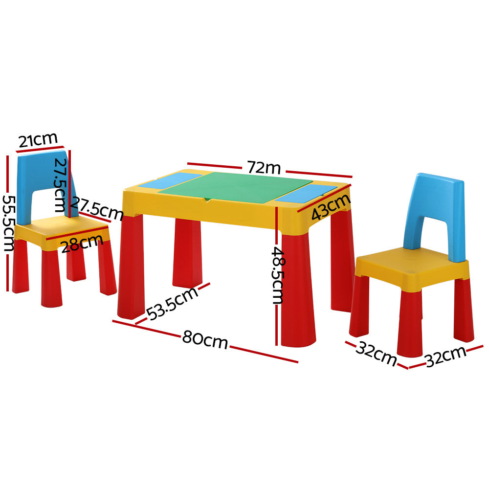 Keezi 3PCS Kids Activity Table and Chairs Set Multicoloured Storage Blocks