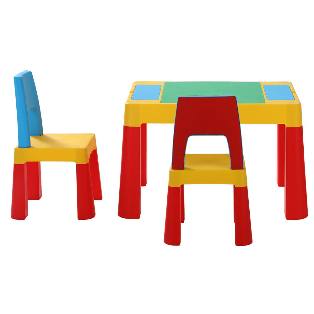 Keezi 3PCS Kids Activity Table and Chairs Set Multicoloured Storage Blocks