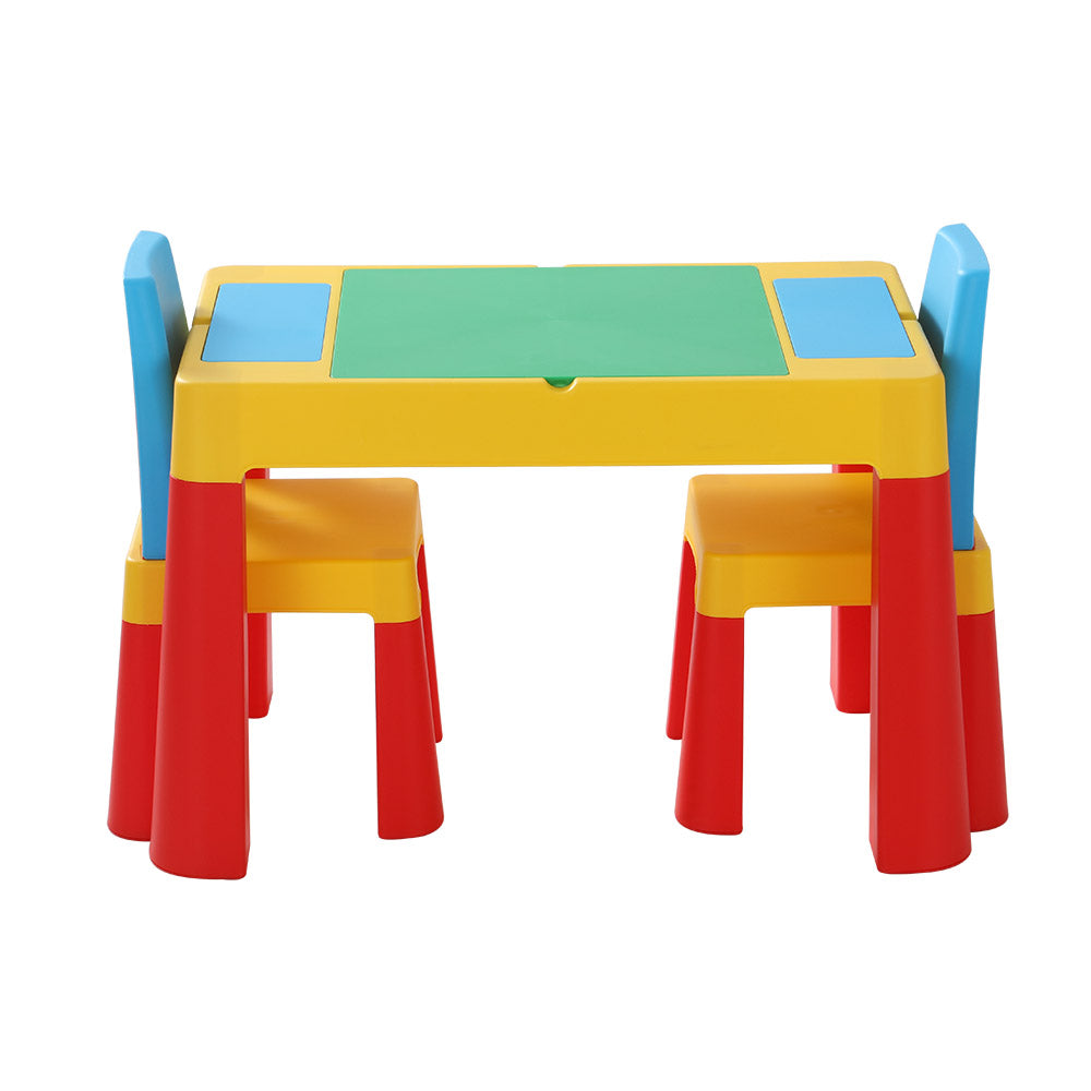 Keezi 3PCS Kids Activity Table and Chairs Set Multicoloured Storage Blocks