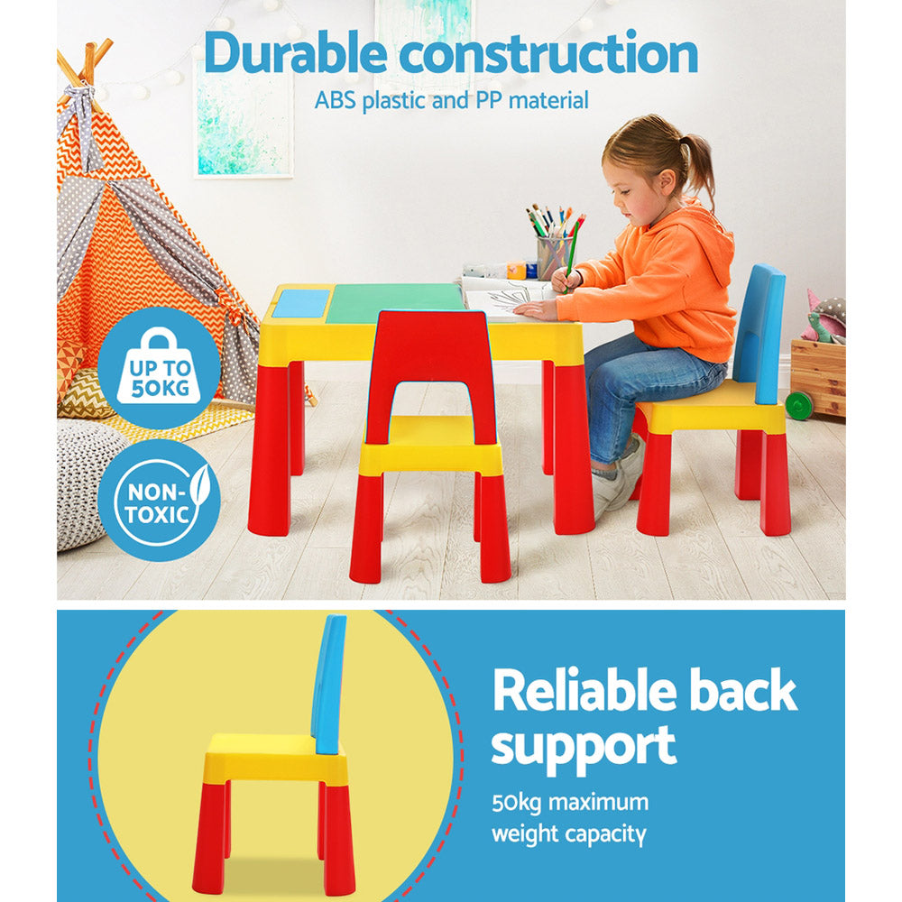 Keezi 3PCS Kids Activity Table and Chairs Set Multicoloured Storage Blocks
