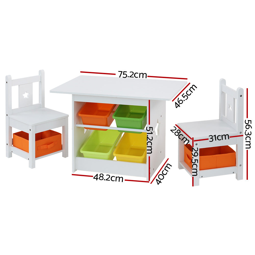 Keezi Kids 3-Piece Table and Chairs Set with Storage Boxes White