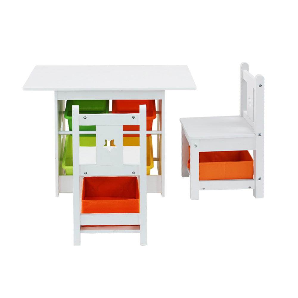 Keezi Kids 3-Piece Table and Chairs Set with Storage Boxes White