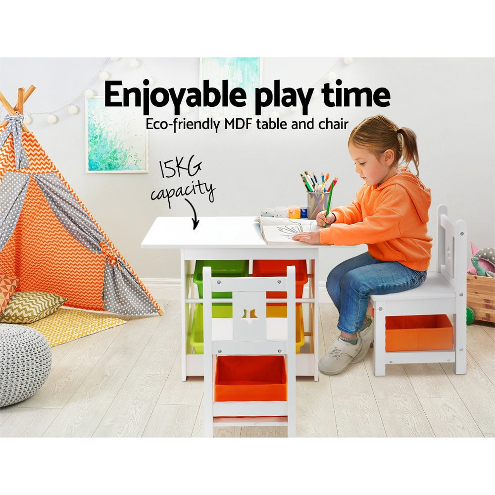 Keezi Kids 3-Piece Table and Chairs Set with Storage Boxes White