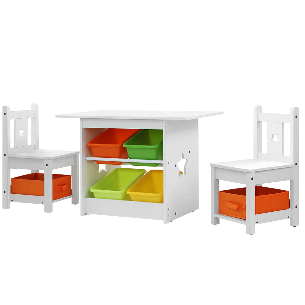 Keezi Kids 3-Piece Table and Chairs Set with Storage Boxes White