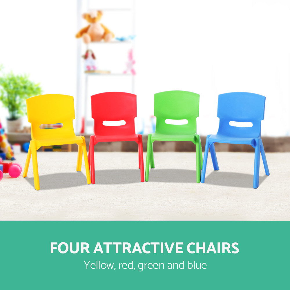 Keezi Kids Activity Chairs Set of 4 Plastic Stackable Yellow Red Green Blue