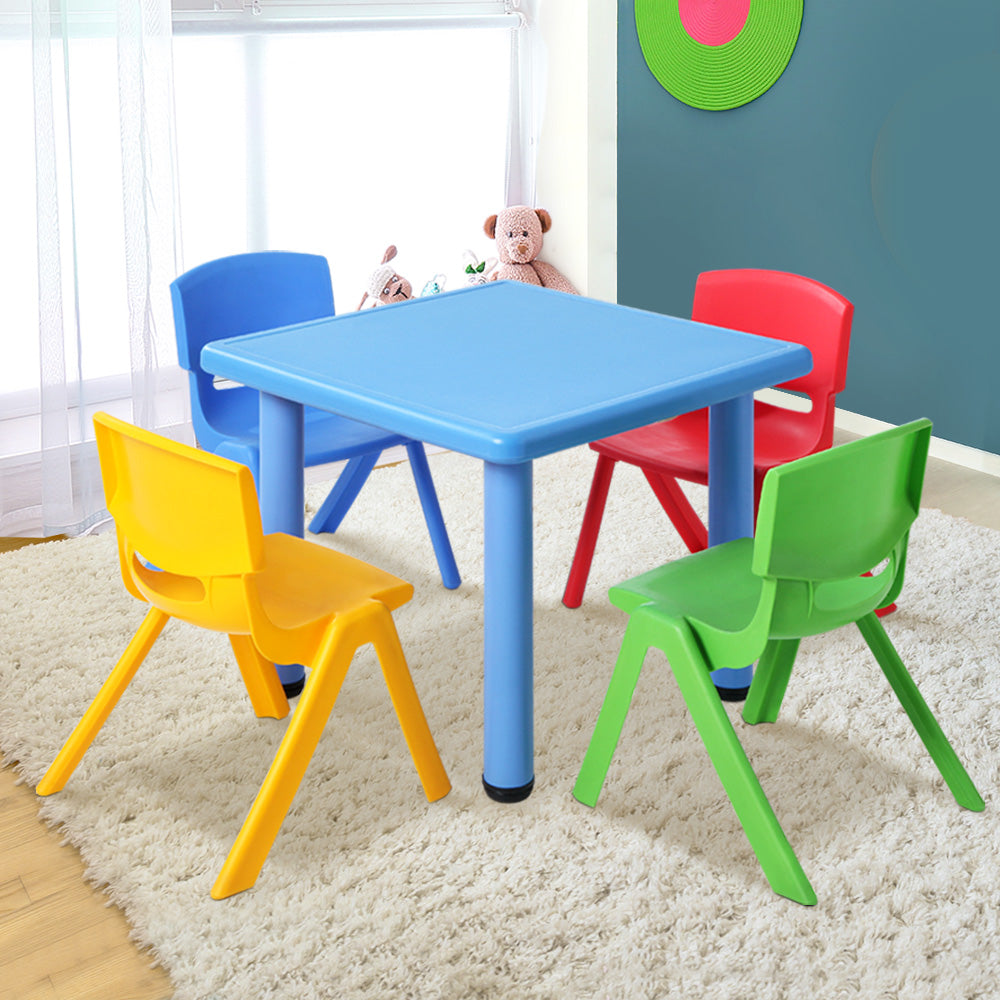 Keezi Kids Table and Chairs Set 5PCS Plastic Adjustable Blue