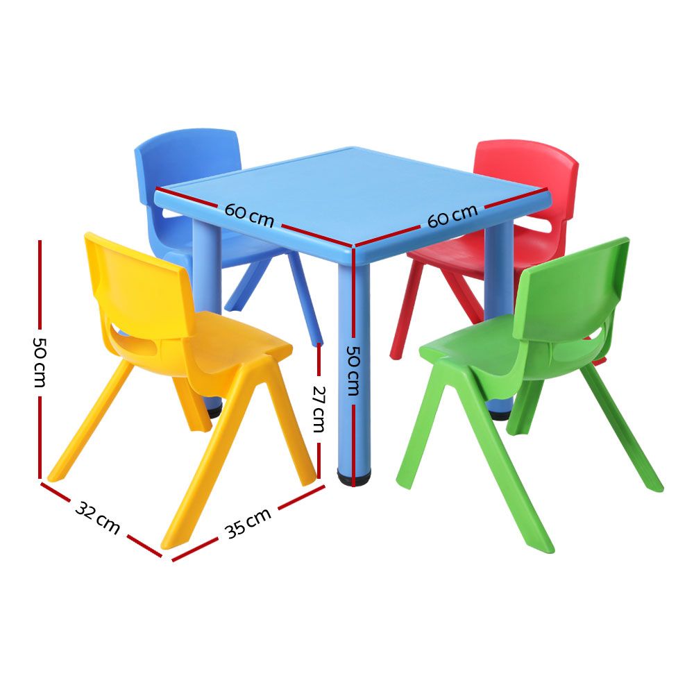 Keezi Kids Table and Chairs Set 5PCS Plastic Adjustable Blue