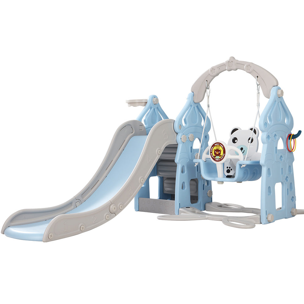Keezi 170cm Kids Outdoor Playground 5-in-1 Slide Swing Set Basketball Hoop Blue