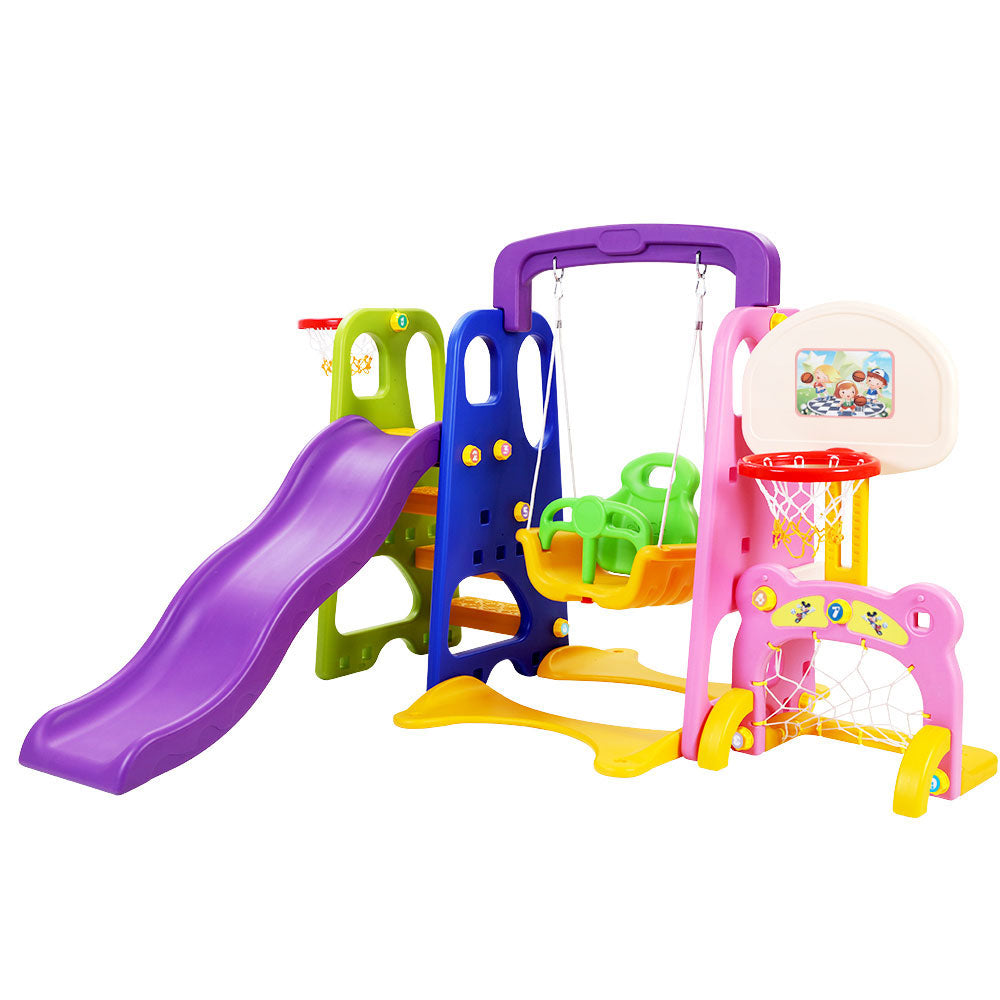 Keezi 140cm Kids Slide Swing Set Basketball Hoop Purple