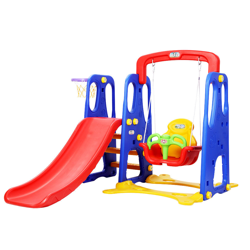 Keezi Play Centre Kids Slide Swing Set Basketball Hoop 120cm Blue