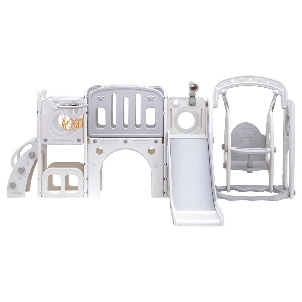 Keezi 132cm Kids Slide Swing Set Basketball Hoop Grey