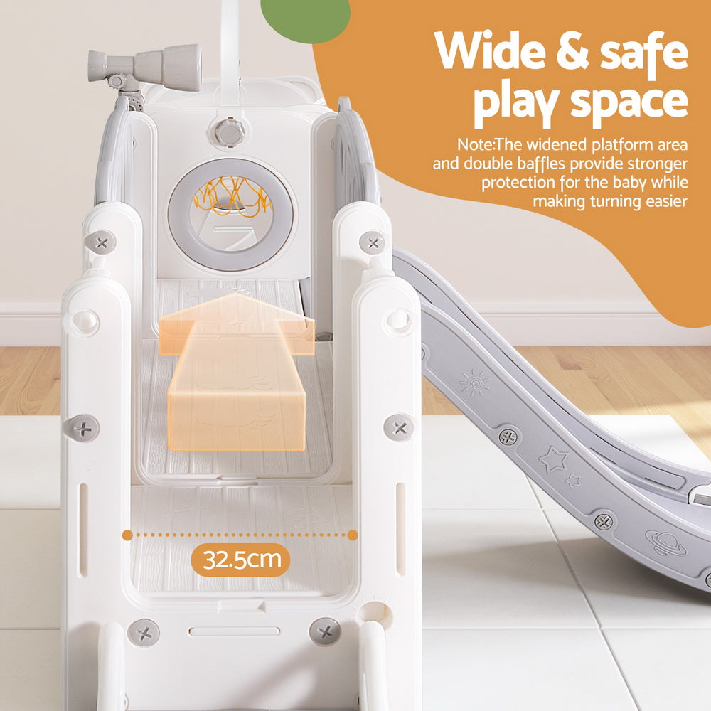 Keezi 132cm Kids Slide Swing Set Basketball Hoop Grey