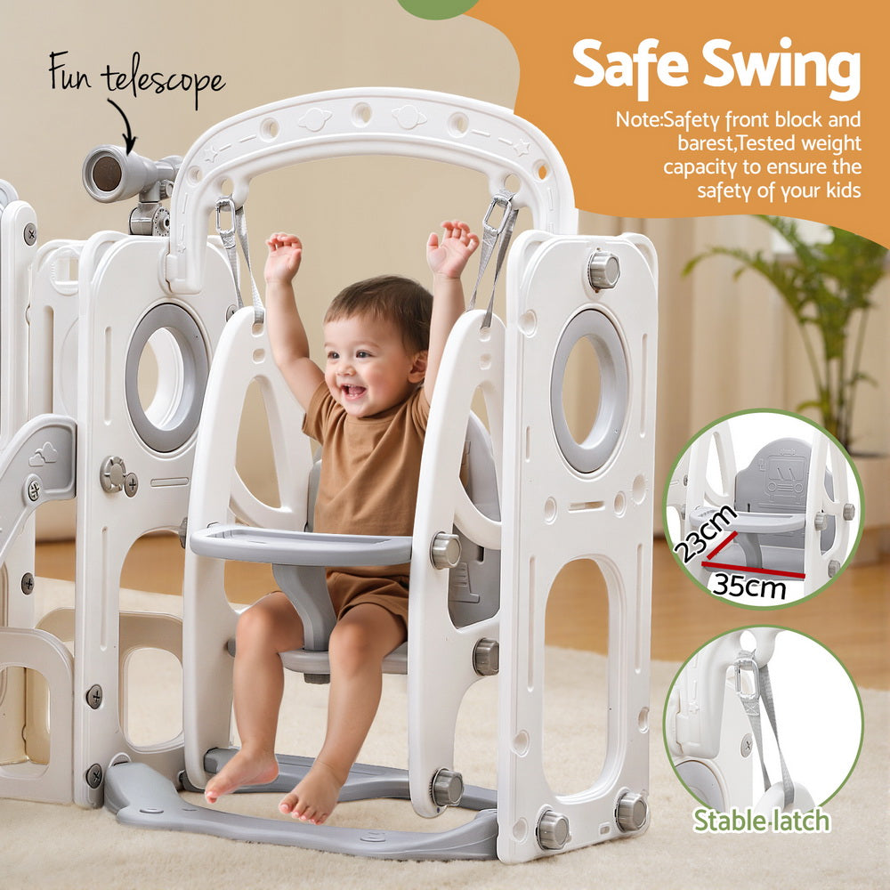 Keezi 132cm Kids Slide Swing Set Basketball Hoop Grey