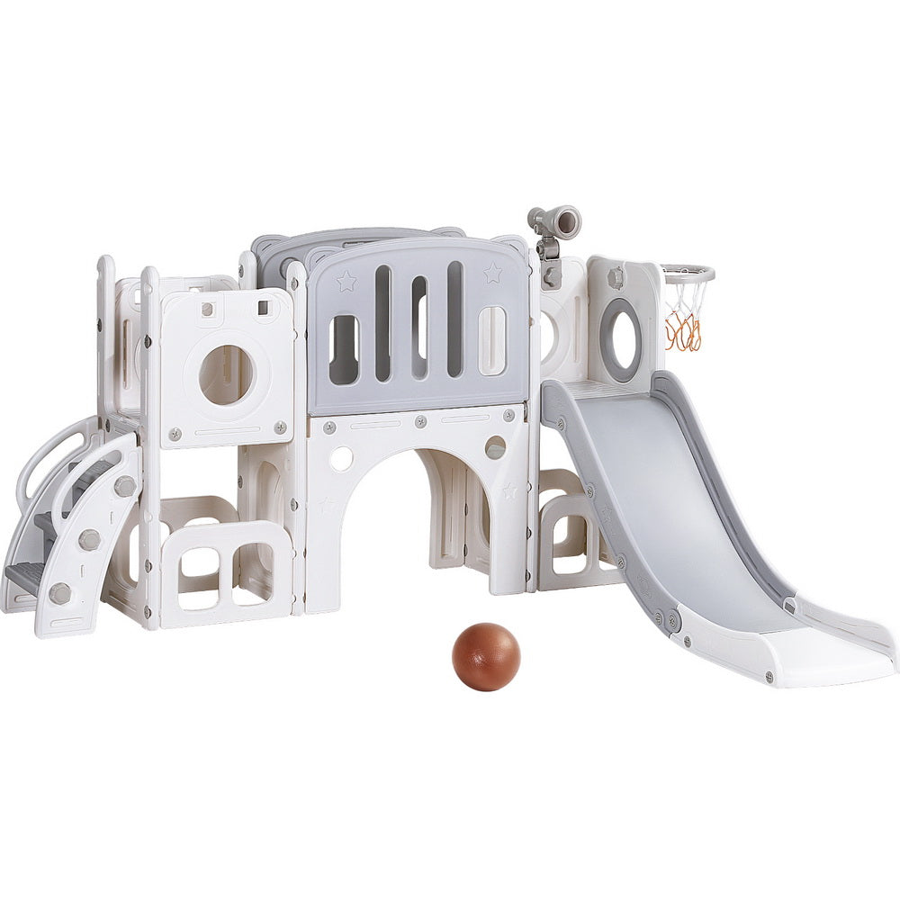 Keezi Kids 3-in-1 Slide Swing Set Ball Hoop Grey White