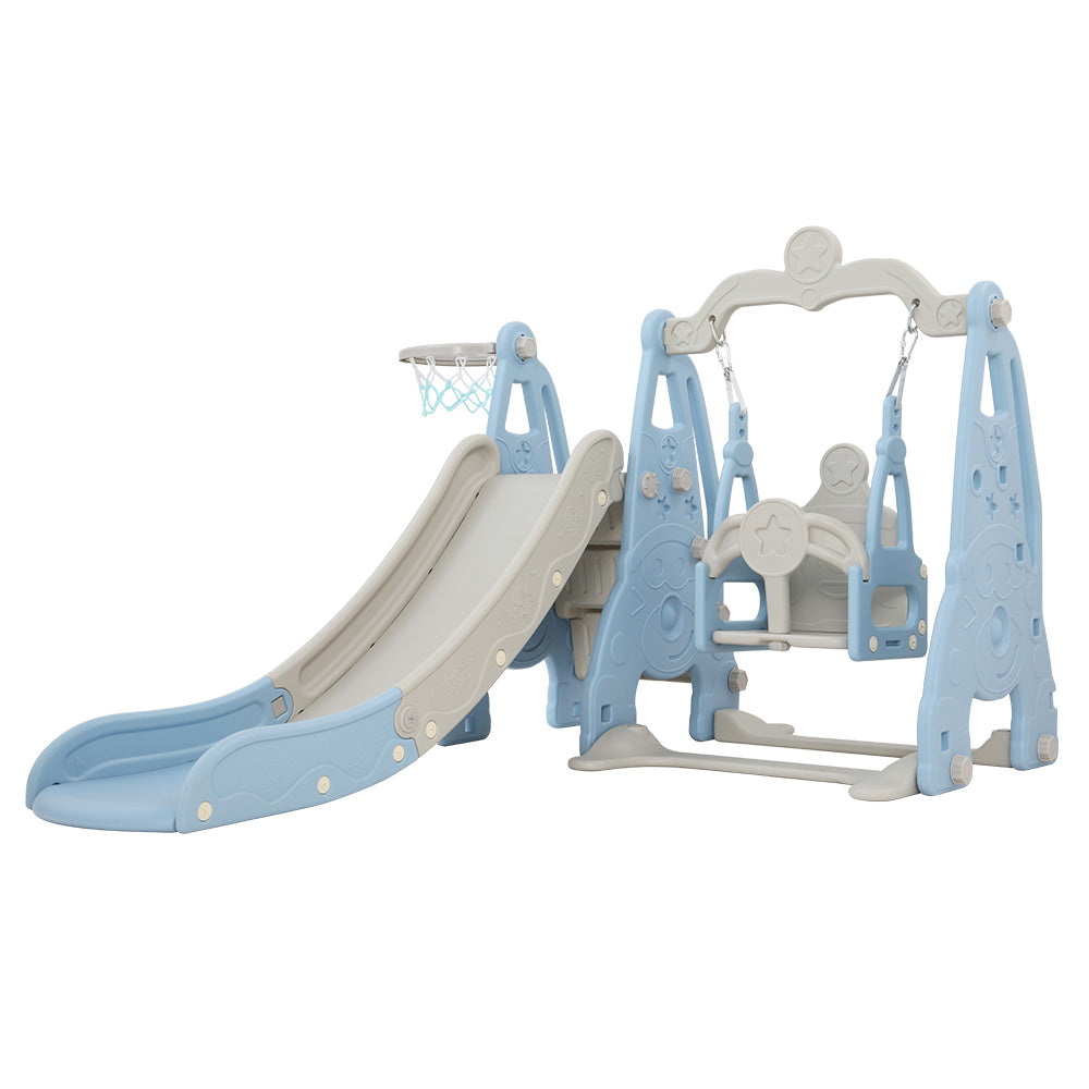 Keezi 170cm Kids Slide Swing Set Basketball Hoop Blue