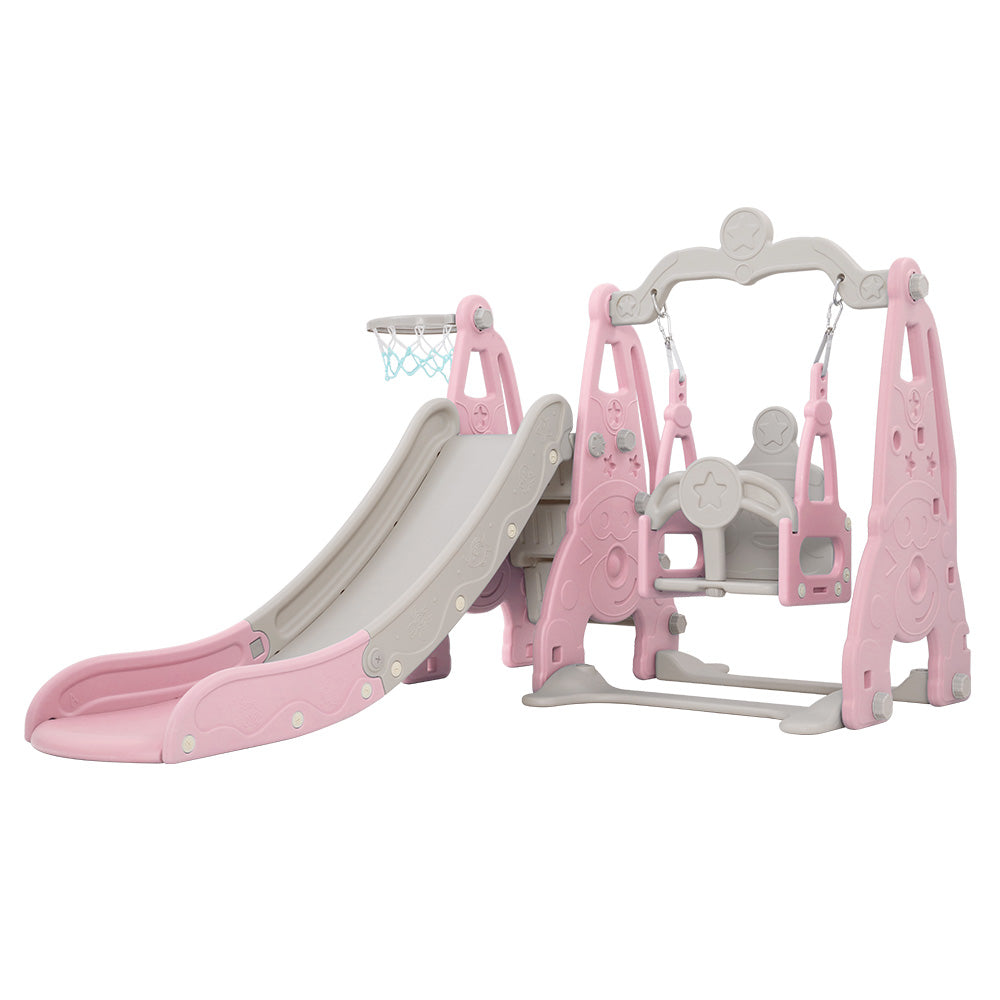 Keezi 170cm Kids Slide Swing Set Basketball Hoop Pink