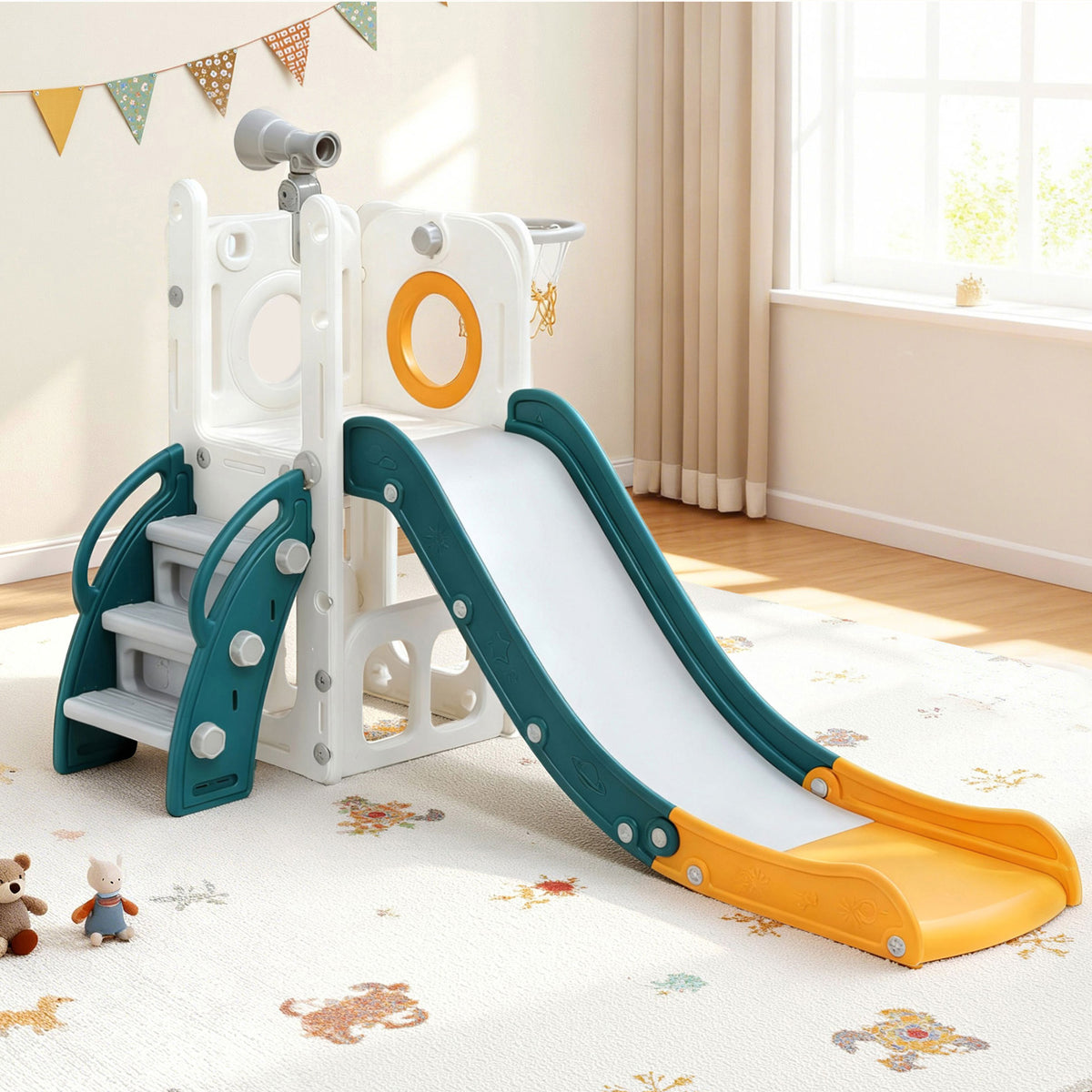 Keezi Kids Slide Set with Basketball Hoop and Telescope