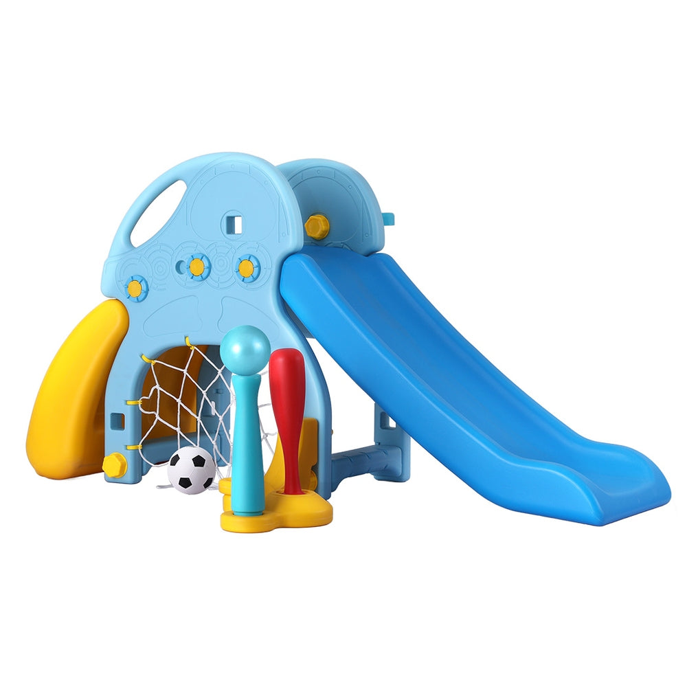 Keezi Kids Outdoor Slide Set with Basketball Hoop 120cm Blue
