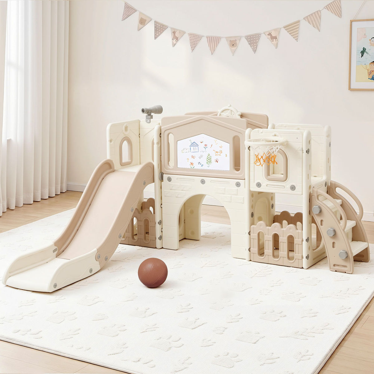 Keezi Kids Slide Set Toddler Indoor Playset Beige