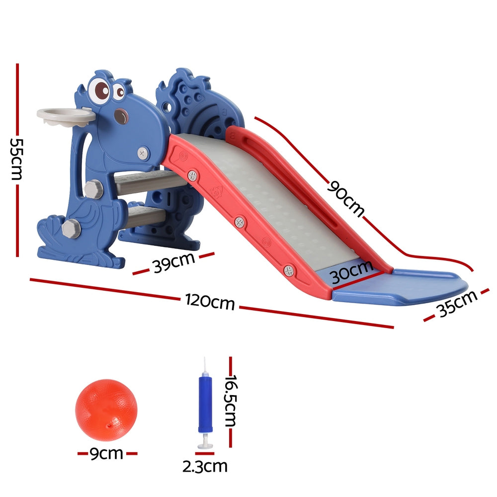 Keezi Dragon 90cm Kids Slide Set Basketball Hoop Blue