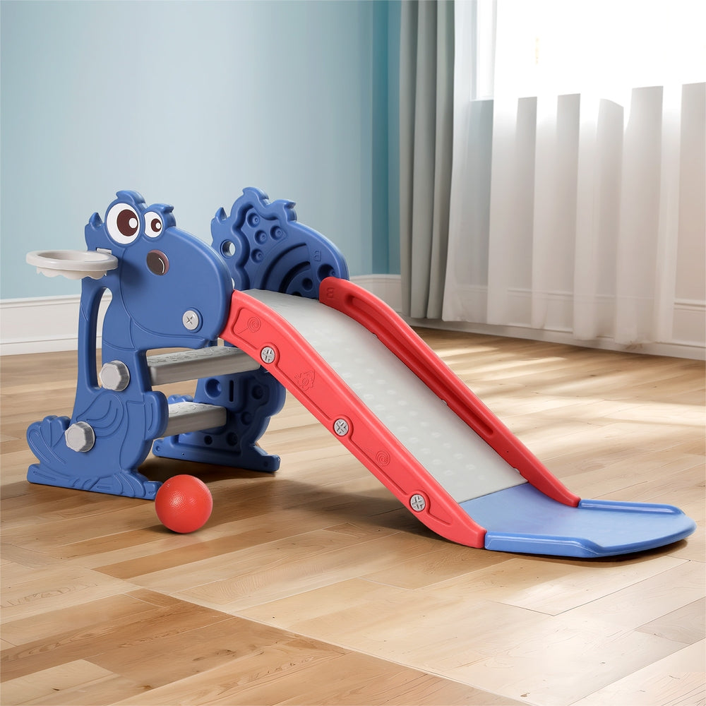 Keezi Dragon 90cm Kids Slide Set Basketball Hoop Blue