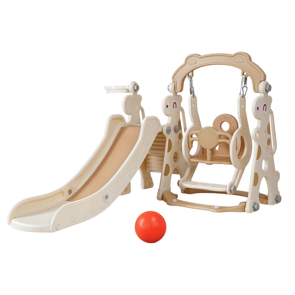 Keezi Kids Slide Swing Set with Basketball Hoop 160cm Beige