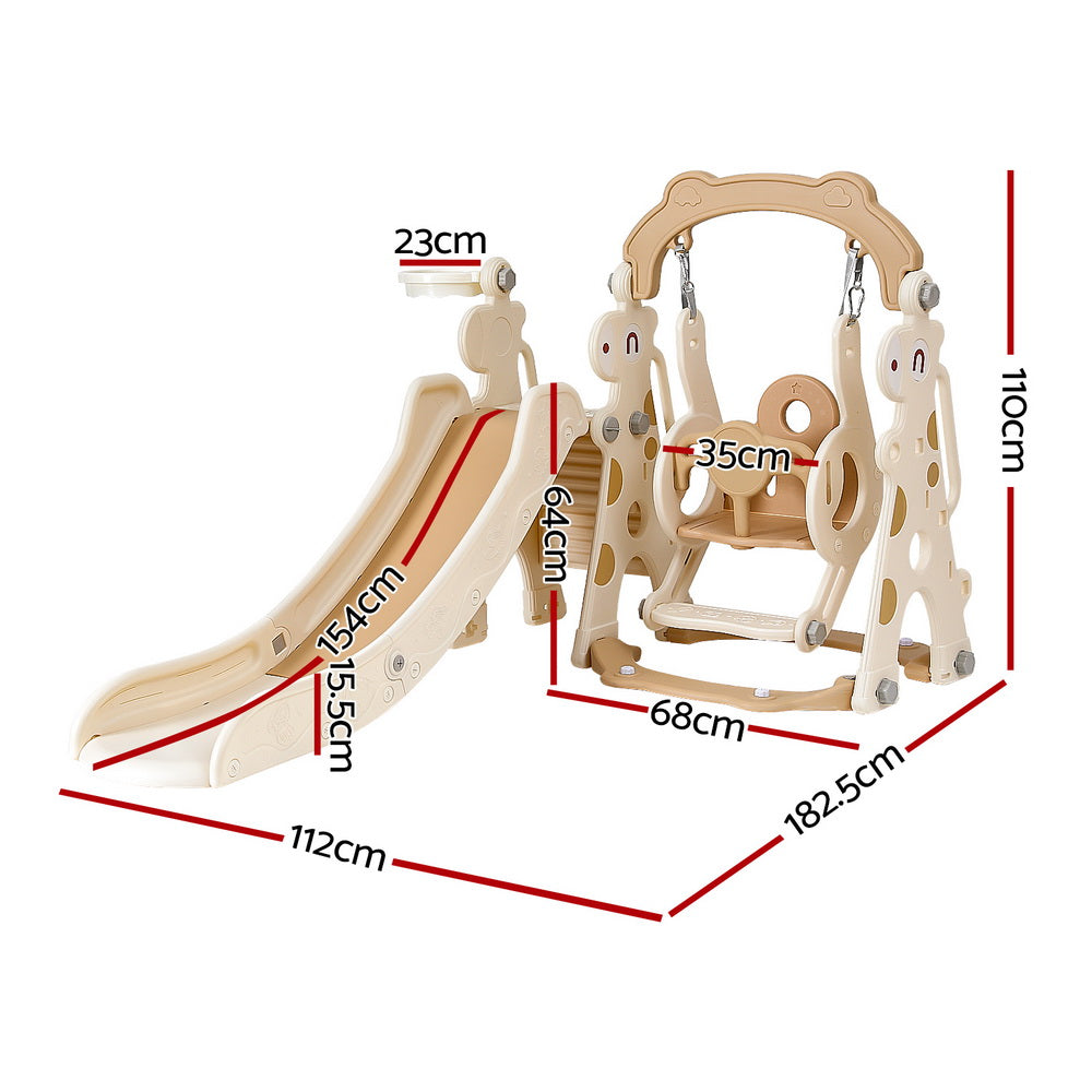 Keezi 160cm Kids Slide Swing Set Basketball Hoop Beige