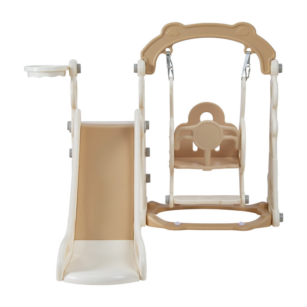 Keezi 160cm Kids Slide Swing Set Basketball Hoop Beige