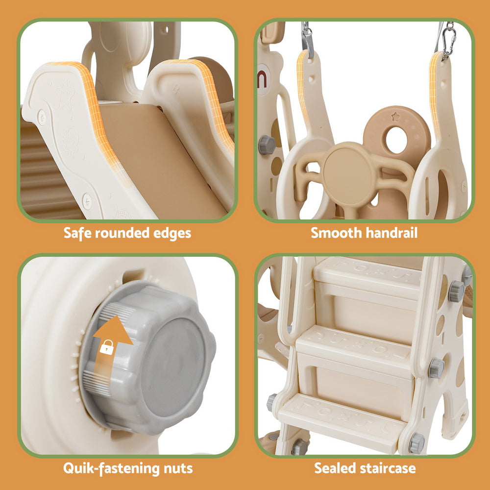 Keezi 160cm Kids Slide Swing Set Basketball Hoop Beige