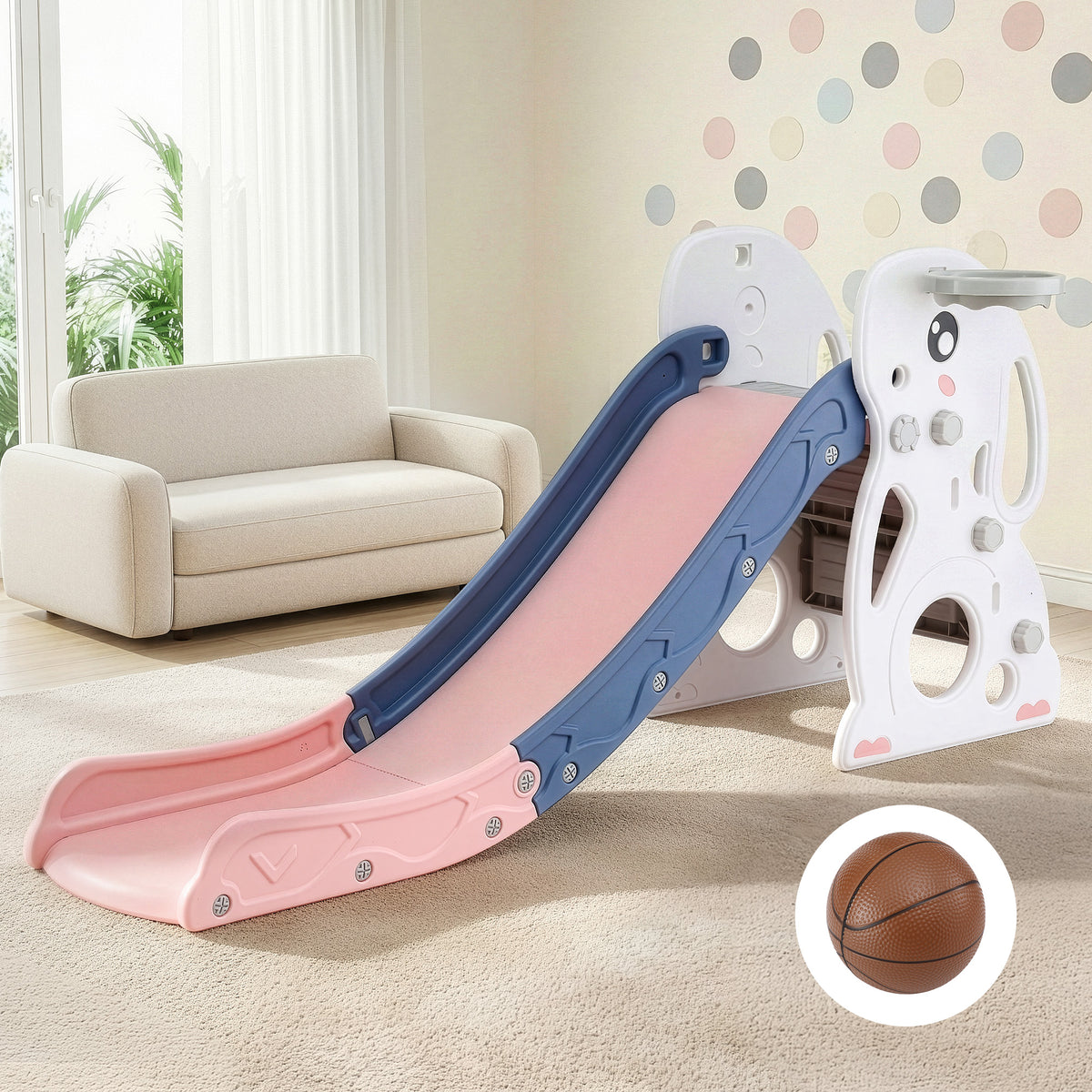 Keezi Kids Slide Set with Basketball Hoop Outdoor Playground 147cm