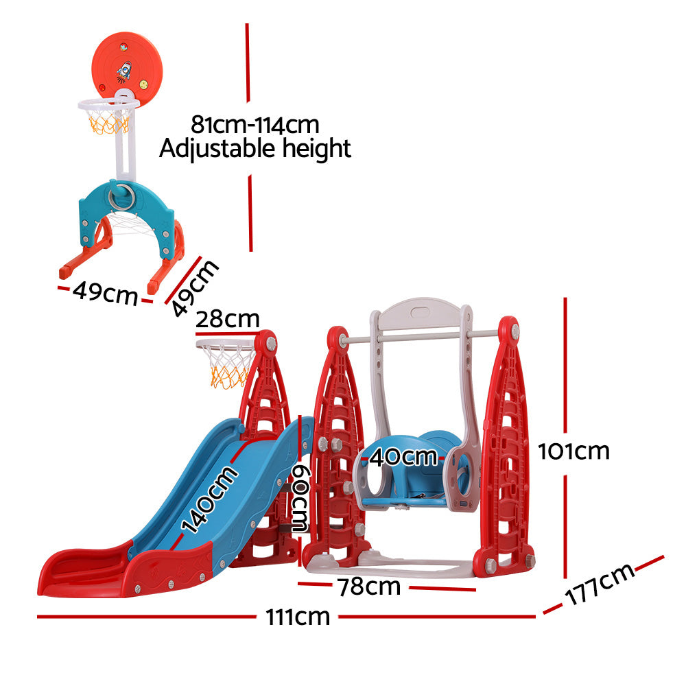 Keezi 140cm Kids Slide Swing Set Basketball Hoop Rings Football Red