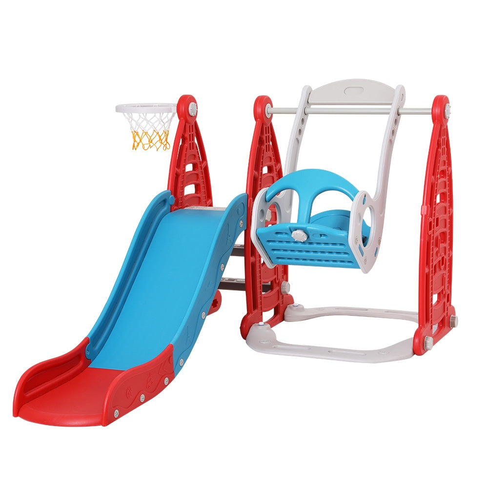 Keezi 140cm Kids Slide Swing Set Basketball Hoop Rings Football Red